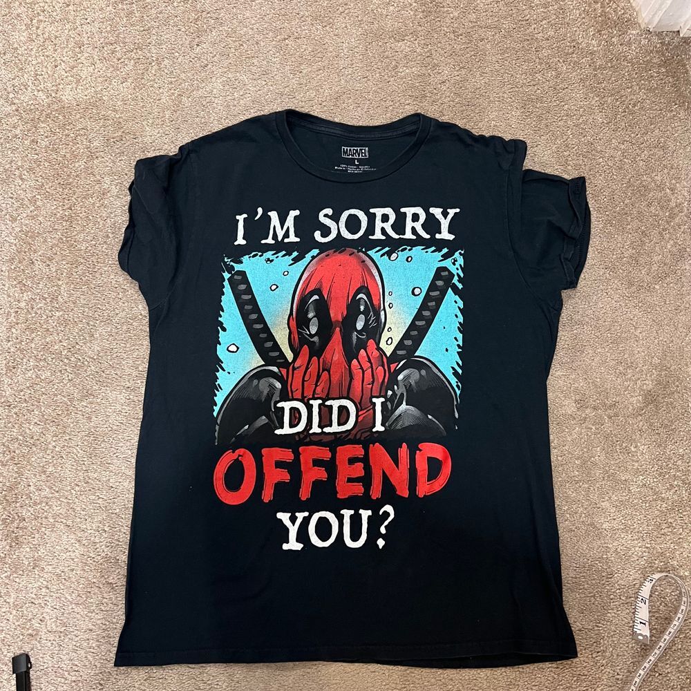 Marvel Deadpool 'I'm Sorry Did I Offend You?' Graphic T-Shirt Black Comic‎ SZ L
